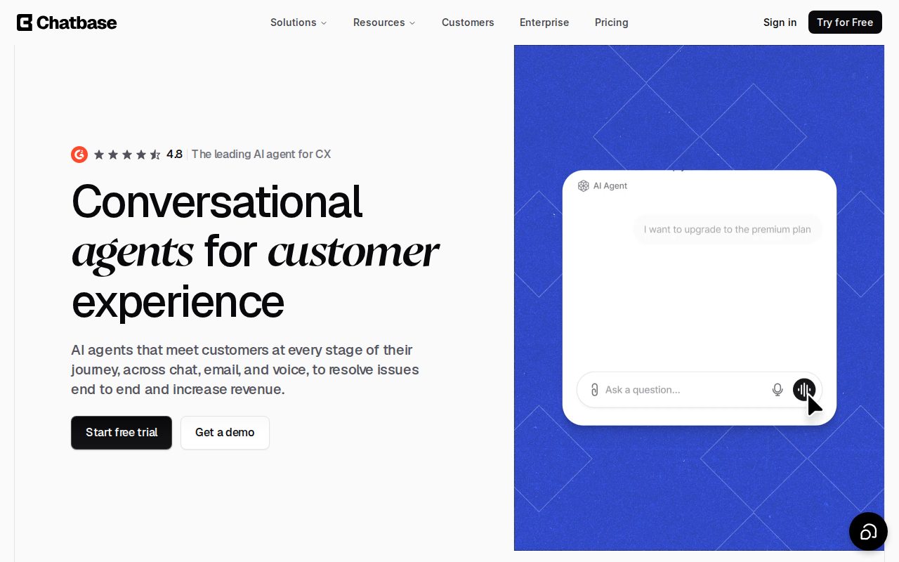Chatbase公式サイトのトップページのスクリーンショット